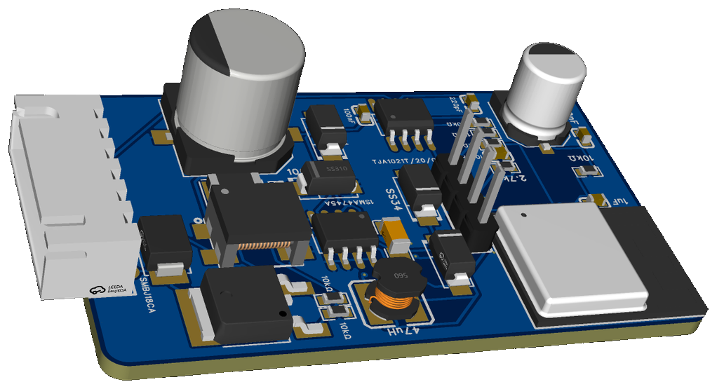 AstraLin controller board, 3D render of the assembled PCB
